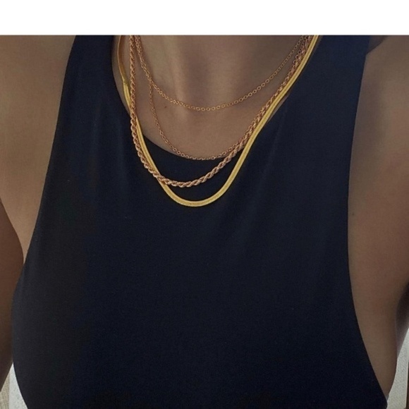 GOLD 14k Gold Plated 3pc Heartbroken Snake Cuban Necklace Set - Picture 4 of 4